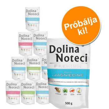 30x500g Dolina Noteci Premium tasakos nedves kutyatáp vegyes próbacsomagban- I. csomag: nyúl & áfonya + bárány + marha