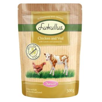 34x300g Lukullus Naturkost Junior sirke & borjú gabonamentes nedves kutyatáp tasakban kép