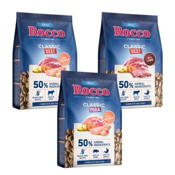 3x1kg Rocco Classic Adult száraz kutyatáp vegyes próbacsomagban (marha & bárány + sertés & lazac + marha & lazac) kép