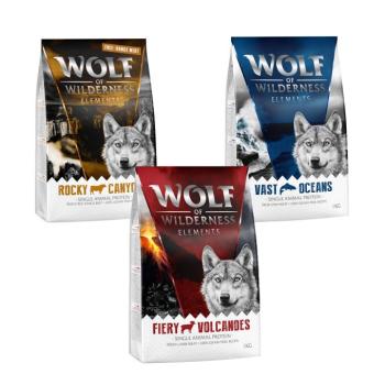 3x1kg Wolf of Wilderness - vegyes próbacsomag száraz kutyatáp - "Elements": bárány, hal, marha kép