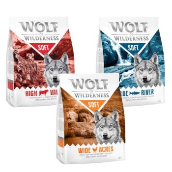 3x1kg Wolf of Wilderness - vegyes próbacsomag száraz kutyatáp - "Soft & Strong" csirke, marha, bárány kép