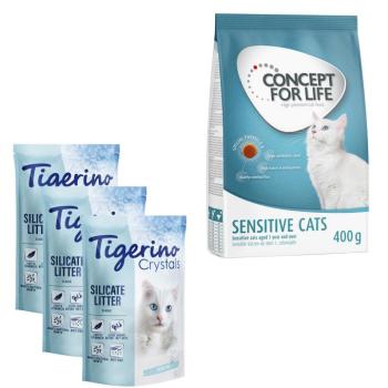 3x5l Tigerino macskaalom + 400g Concept for Life Sensitive Cats száraz macskatáp kép