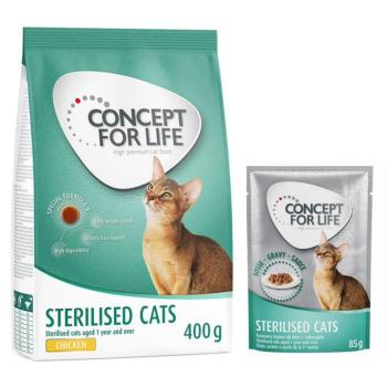 400g Sterilised Cats Concept for Life száraztáp + 12x85g nedvestáp szószban kép