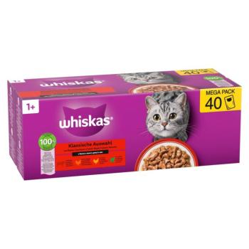 40x85g Whiskas 1+ Adult klasszikus válogatás szószban nedves macskatáp kép