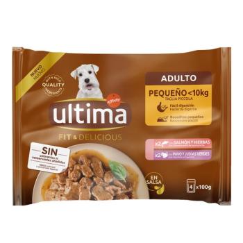 44x100g Ultima Delicious Adult Mini csíkok szószban lazac & pulyka nedves kutyaeledel kép