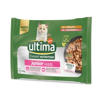 44x70g Ultima Cat Expert Nutrition Junior csirke & lazac nedves macskatáp