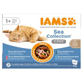 48x85g IAMS Advanced Nutrition Adult Sea mix szószban nedves macskatáp 36+12 ingyen kép