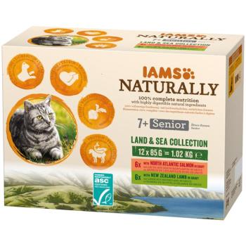 48x85g IAMS Naturally Senior Land & Sea Collection Mix szószban 40+8 ingyen kép