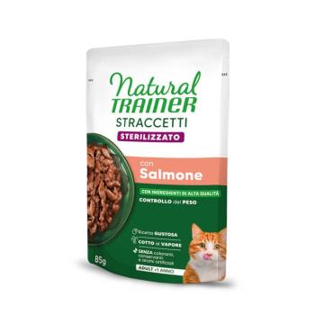 48x85g Natural Trainer Adult nedves macskatáp mix: 38 + 10 ingyen! akcióban - Adult Sterilised csíkok szószban lazac kép