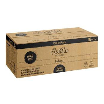 48x85g Smilla Deluxe tasakos zöldséges falatok szószban nedves macskatáp kép