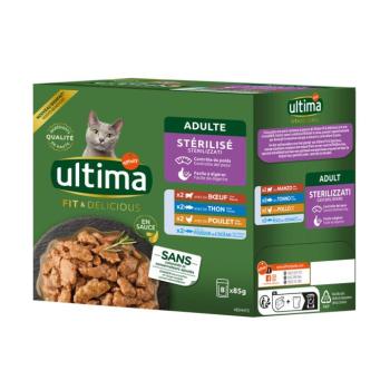 48x85g Ultima Cat Sterilised nedves macskatáp mix II (csirke, marha, tonhal, tengeri hal) kép