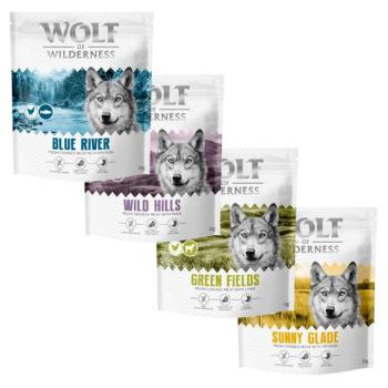 4x1kg Wolf of Wilderness - vegyes próbacsomag száraz kutyatáp - "Classic": szarvas, lazac, bárány, kacsa