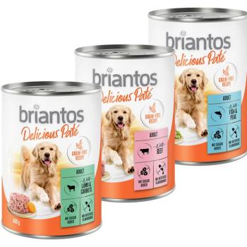 6x400g Briantos Delicious Paté nedves kutyatáp Mix: hal, bárány & marha kép