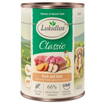 6x400g Lukullus Naturkost Adult Kacsa & borjú gabonamentes nedves kutyatáp kép