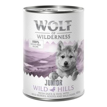 6x400g Wolf of Wilderness JUNIOR nedves kutyatáp - Wild Hills Junior - kacsa & borjú kép