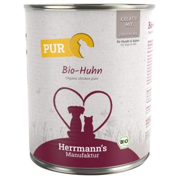 6x800g Hermann's Bio színhús nedves kutya- és macskatáp - Bio csirke kép