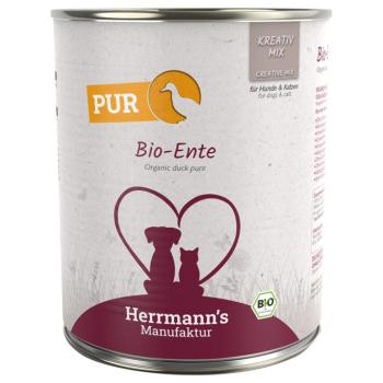 6x800g Hermann's Bio színhús nedves kutya- és macskatáp - Bio kacsa kép