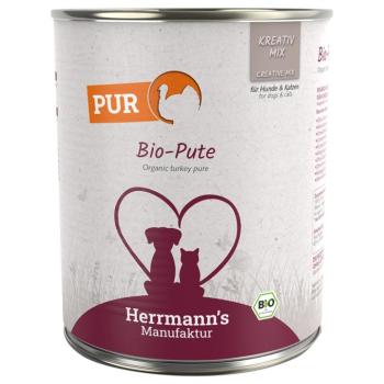 6x800g Hermann's Bio színhús nedves kutya- és macskatáp - Bio pulyka kép