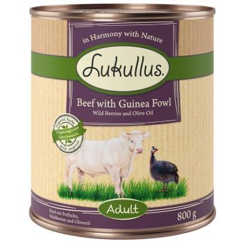 6x800g Lukullus Naturkost Adult Marha & gyöngytyúk gabonamentes nedves kutyatáp kép