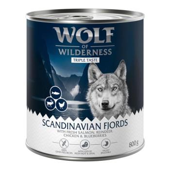 6x800g Wolf of Wilderness Adult 'Triple Taste' Scandinavia - rénszarvas, lazac, csirke nedves kutyatáp kép