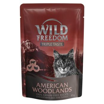 8x85g Wild Freedom Triple Taste American Woodlands - csirke, marha & pulyka tasakos nedves macskatáp kép