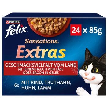96x85g Felix Sensations Extra szárazföldről nedves macskatáp 3+1 ingyen kép