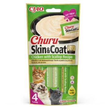Inaba Cat Ciao Churu Skin & Coat krémes macskaeledel - csirke, fésűkagyló 4 x 14 g kép