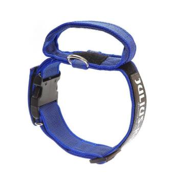 Julius k9 Biztonsági zárral ellátott nyakörv fogantyúval és cserélhető felirattal 40mm/38-53 Kék-Szürke kép