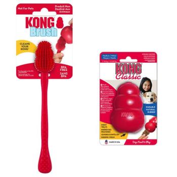 KONG Classic M (8,5 cm) + KONG tisztítókefe kutyajáték kép