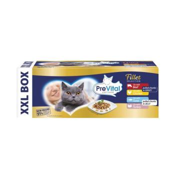 PreVital Fillet Selection alutasakos macskaeledel válogatás - marha, csirke szószban & pulyka, tonhal aszpikban 48 x 85 g kép