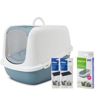Savic Nestor XXL macska WC, kék/ fehér + 2 db csereszűrő + 6db Bag it Up Jumbo alátét kép