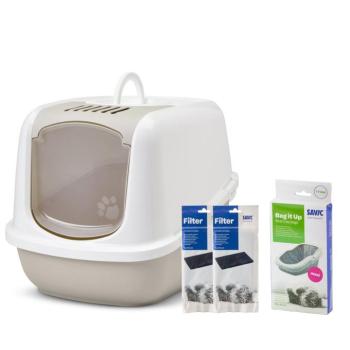 Savic Nestor XXL macskatoalett-mokka/ fehér + 2 db csereszűrő + 6db Bag it Up Jumbo alátét kép