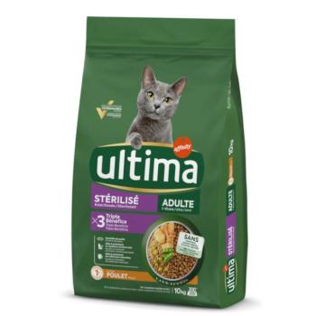 10kg Ultima Cat Sterilized csirke & árpa száraz macskatáp 9+1 ingyen