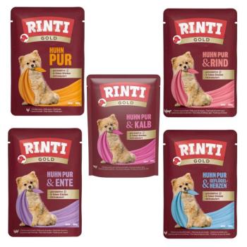 10x100g RINTI Gold nedves kutyatáp - Vegyes csomag (5 fajta)