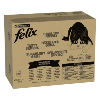120x80g Felix Tasty Shreds Succulent Grill vegyes válogatás szószban nedves macskatáp