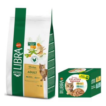 12kg Libra Adult csirke száraz macskatáptáp+12x85g Libra baromfiválogatás aszpikban csirke & pulyka nedves macskatáp ingyen kép