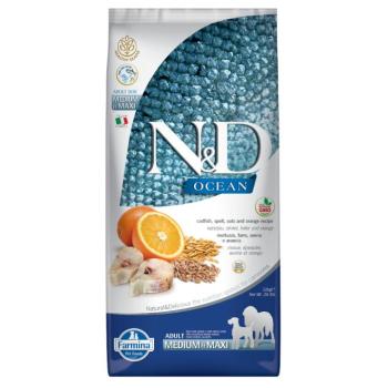12kg N&D Ocean egészséges gabona Adult Medium/Maxi tőkehal & narancs száraz kutyatáp kép
