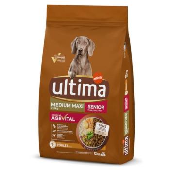 12kg Ultima Medium/Maxi Senior csirke száraz kutyatáp 10kg+2kg ingyen kép