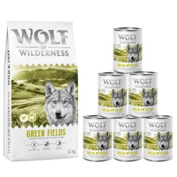 12kg Wolf of Wilderness száraz kutyatáp + 6x400g nedves kutyatáp - Adult Green Fields - bárány (új recept) kép
