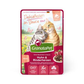 12x100g GranataPet Delicatessen szószban Csirke & marhaszív nedves macskatáp