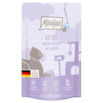12x125g MjAMjAM Quetschie Kitten nedves macskatáp - Finom borjúhús lazacolajjal kép