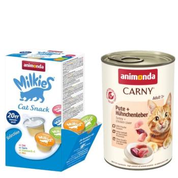 12x400g animonda csirke, pulyka & kacsaszív nedves macskatáp+20x15g Milkies snack kép
