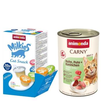 12x400g animonda csirke, pulyka & nyúl nedves macskatáp+20x15g Milkies snack kép