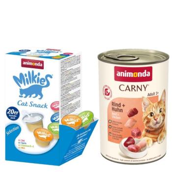 12x400g animonda marha & csirke nedves macskatáp+20x15g Milkies snack kép