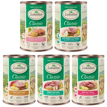 12x400g Lukullus nedves kutyatáp vegyes csomagban 5 változattal kép