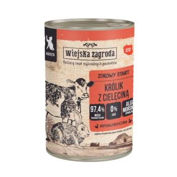 12x400g Wiejska Zagroda Cat Kitten nyúl borjúhússal nedves m,acskatáp kép