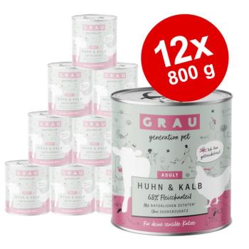 12x800g GRAU gabonamentes nedves macskatáp- 6 x 800 g csirke & borjú + 6 x 800 g pulyka & bárány kép