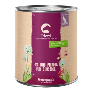12x800g Hermann's Bio Menü Sensitive ló, bio cukkini nedves kutyatáp kép