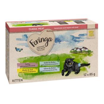 12x85g Feringa Classic Meat Menü Kitten tasakos Mix 1: pulyka, csirke & borjú, nyúl & csirke, lazac & csirke nedves macskatáp kép