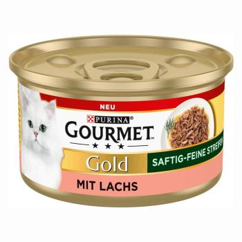 12x85g Gourmet Gold Succulents Delight finom csíkok lazac nedves macskatáp kép